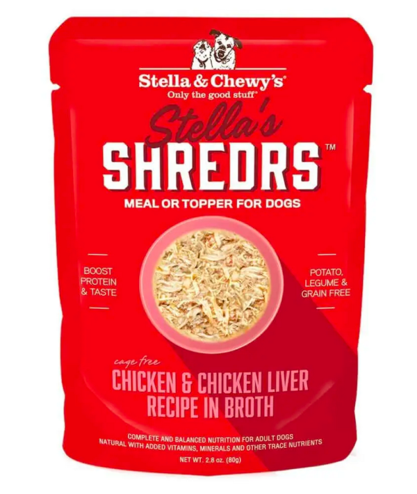 Stella & Chewy s - Shredrs Chicken & Chicken Liver in Broth - Wet Dog Food - 2.8oz Supply