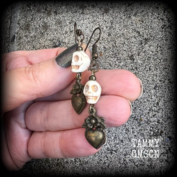 Sacred heart and skull earrings-Erzulie earrings For Discount