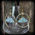 Antique gold blue butterfly hoop earrings Sale