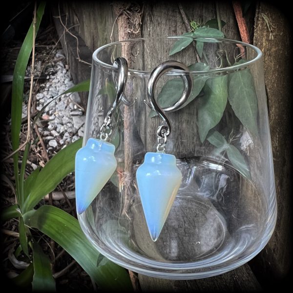 Opalite gauged earrings-Gemstone earrings on Sale