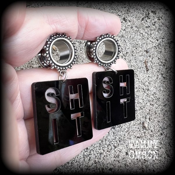 Swear word-Cuss word-Shit tunnel earrings Fashion