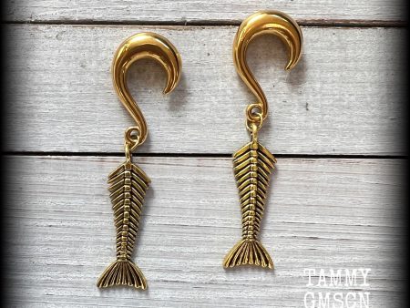 Skeletal mermaid tail gauged earrings Discount