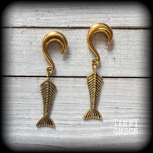 Skeletal mermaid tail gauged earrings Discount