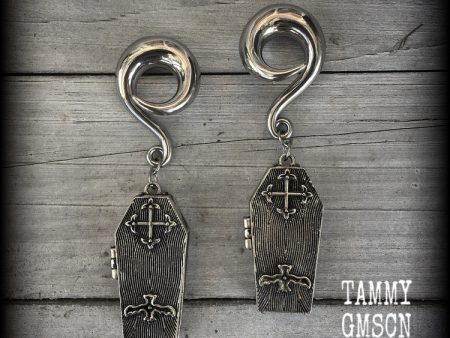 Antique silver coffin ear weights-Halloween gauges Hot on Sale