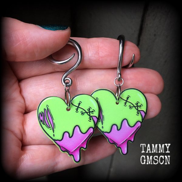 Zombie heart gauged earrings-Halloween earrings Online Hot Sale