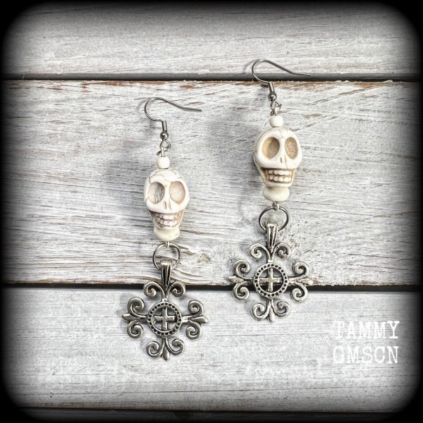 Skull and fleur de lis earrings-Erzulie earrings Sale