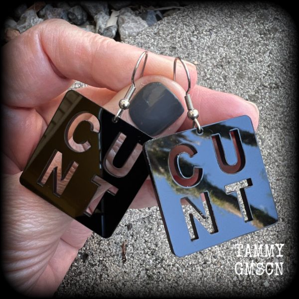 Swear word letter tile earrings-Cuss words-Swears Online