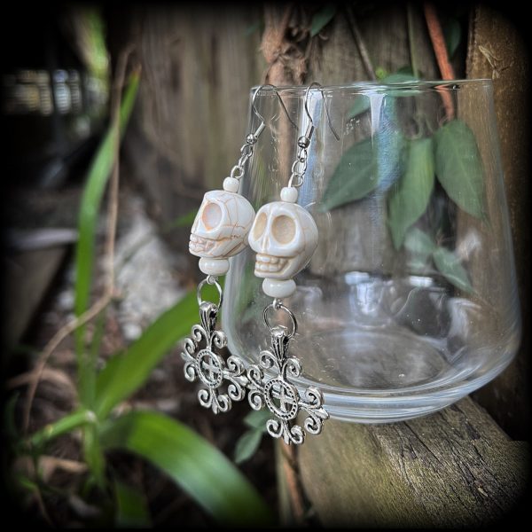 Skull and fleur de lis earrings-Erzulie earrings Sale