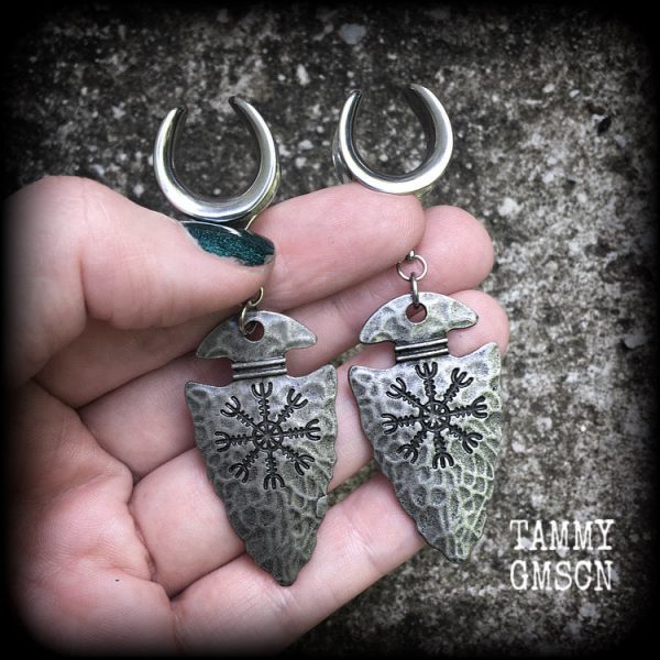 Viking arrowhead gauged earrings-Helm of awe rune gauges Sale