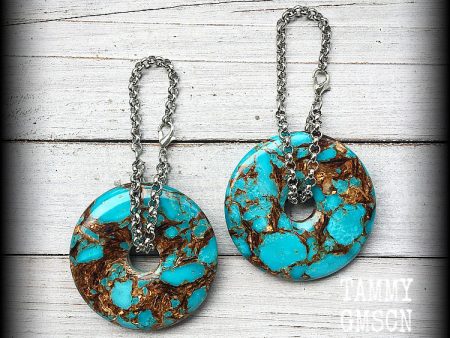 Turquoise and bronzite earrings-Ear hangers Online Sale