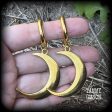 Antique gold crescent moon gauged hoop earrings on Sale