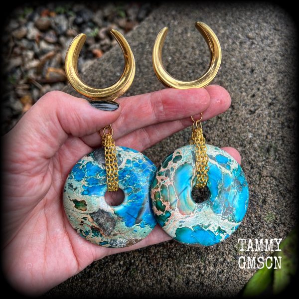 Turquoise ocean jasper ear weights-Gauged earrings Supply