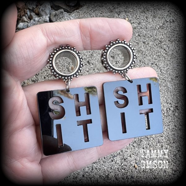 Swear word-Cuss word-Shit tunnel earrings Fashion