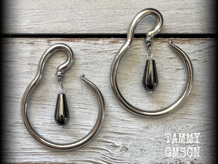 Hematite ear gauges-Round ear hangers Hot on Sale