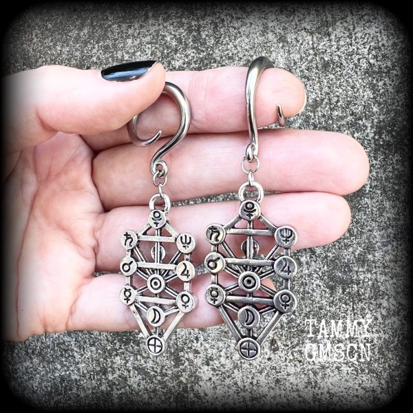 Tree of life gauged earrings-Qabalah jewelry For Cheap