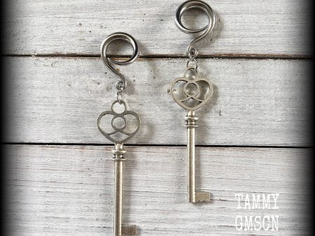 Antique silver key gauged earrings Discount