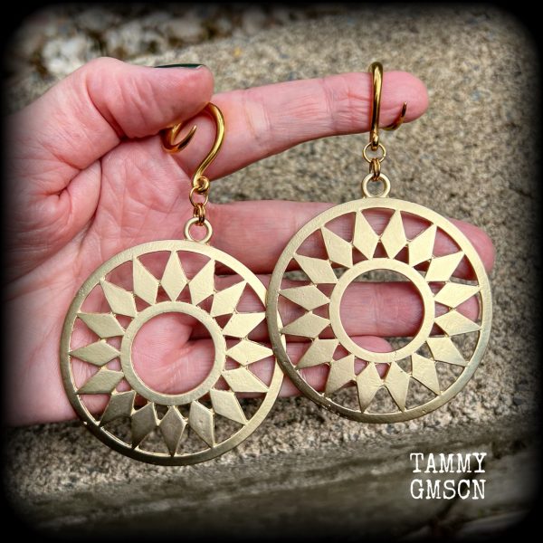 Antique gold Ishtar Sun Goddess earrings For Cheap