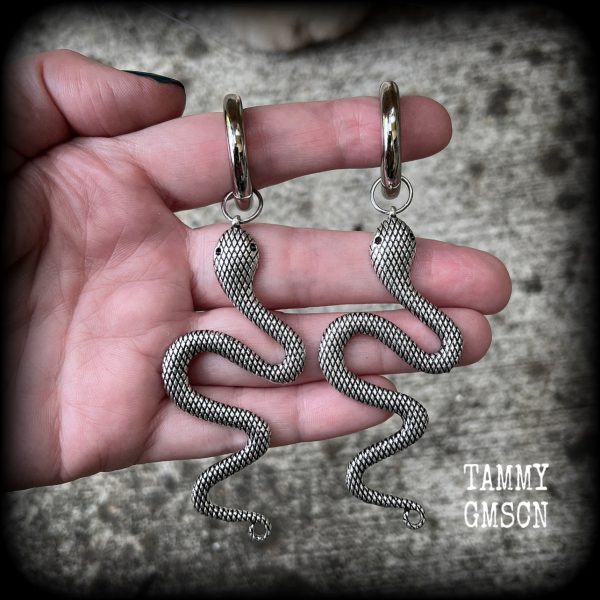 Silver snake gauged hoop earrings-Snap rings Online Sale