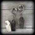 Antique silver coffin ear weights-Halloween gauges Hot on Sale