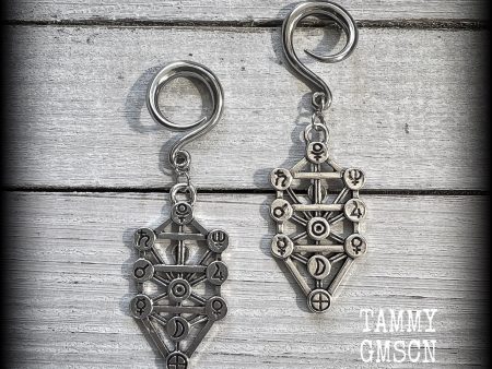 Tree of life gauged earrings-Qabalah jewelry For Cheap