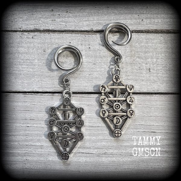 Tree of life gauged earrings-Qabalah jewelry For Cheap