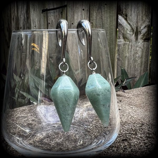 Aventurine gauged earrings-Gemstone ear wieghts on Sale