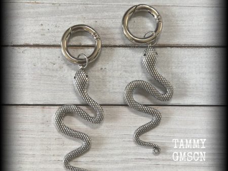 Silver snake gauged hoop earrings-Snap rings Online Sale