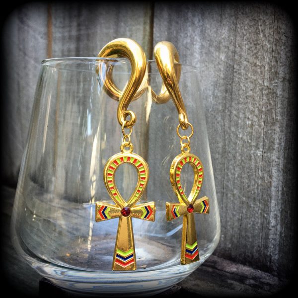 Ankh gauged earrings-Egyptian ear gauges For Sale