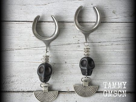 Tribal skull earrings-Ogoun-Voodoo gauged earrings Online Hot Sale