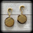 Tigers eye gemstone gauged earrings-Flower of life ear weights For Discount