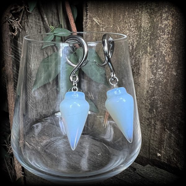 Opalite gauged earrings-Gemstone earrings on Sale