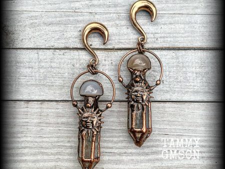 Clear quartz gauged earrings-Sun God ear weights on Sale