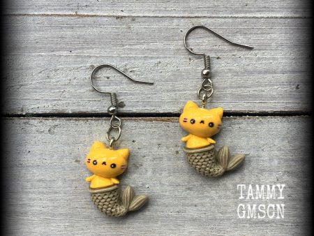 Mercat earrings-Kawaii mermaid cat earrings Discount