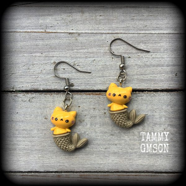 Mercat earrings-Kawaii mermaid cat earrings Discount