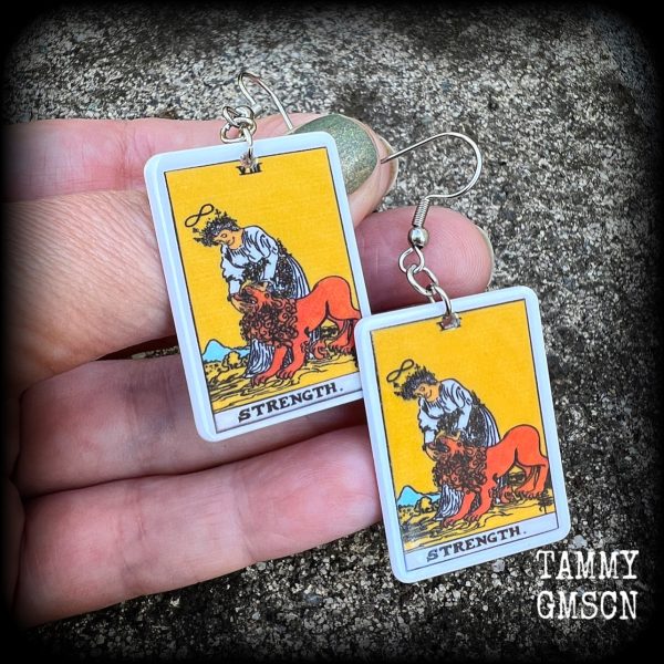 Strength tarot card earrings-Occult jewelry For Cheap