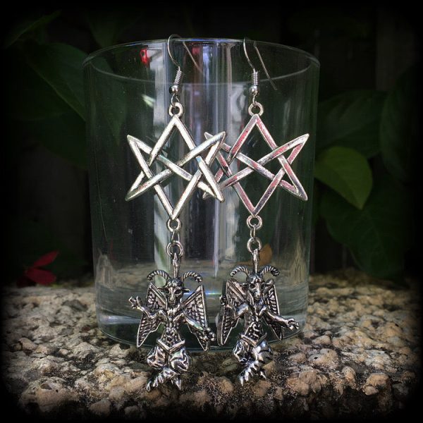 Baphomet earrings-Unicursal hexagram earrings Sale