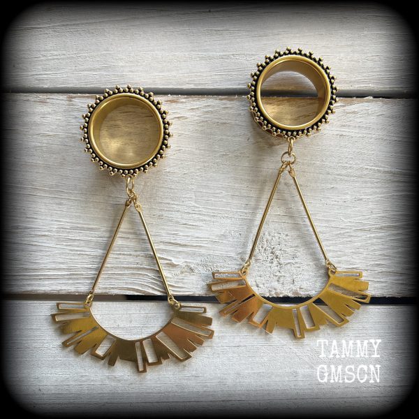 Ishtar tunnel earrings-Tribal tunnel dangles on Sale