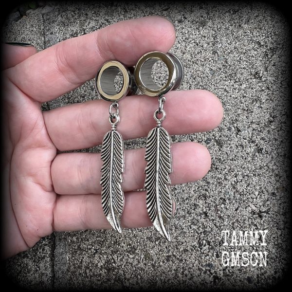 Feather tunnel earrings-Boho tunnels Supply