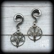 Antique silver Baphomet gauged earrings Online Sale