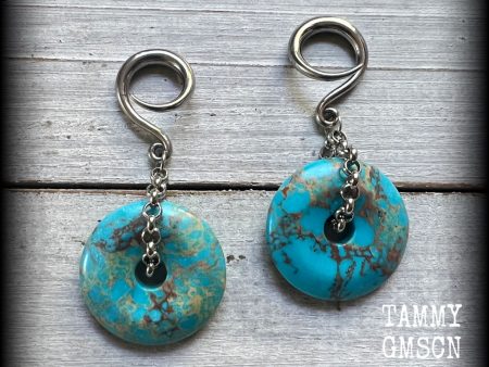 Turquoise gauged earrings-Gemstone gauges Online Sale