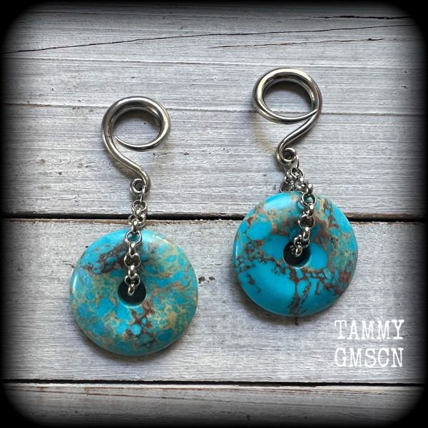 Turquoise gauged earrings-Gemstone gauges Online Sale