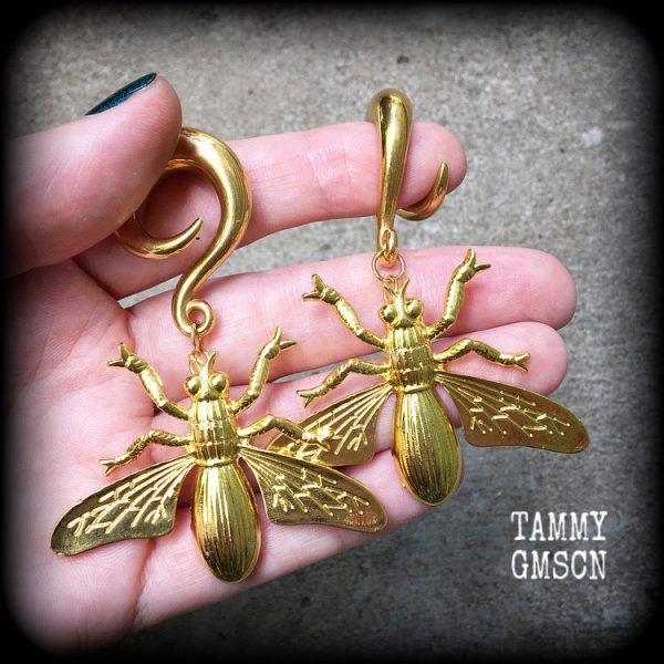 Wasp earrings-Insect gauged earrings For Sale