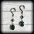 Emerald green gemstone gauged earrings-Boho earrings Cheap