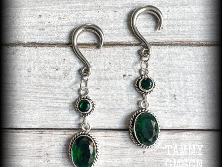 Emerald green gemstone gauged earrings-Boho earrings Cheap