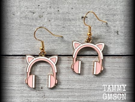 Cat ears headphone earrings-Music earrings Online Hot Sale