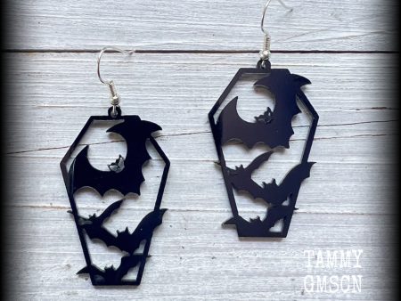 Bats and coffin earrings-Halloween earrings For Cheap