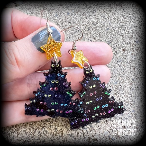 Crazy cat lady christmas tree earrings-Yule earrings For Cheap