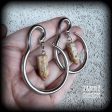 Lace agate ear hangers-Round ear gauges Online Sale