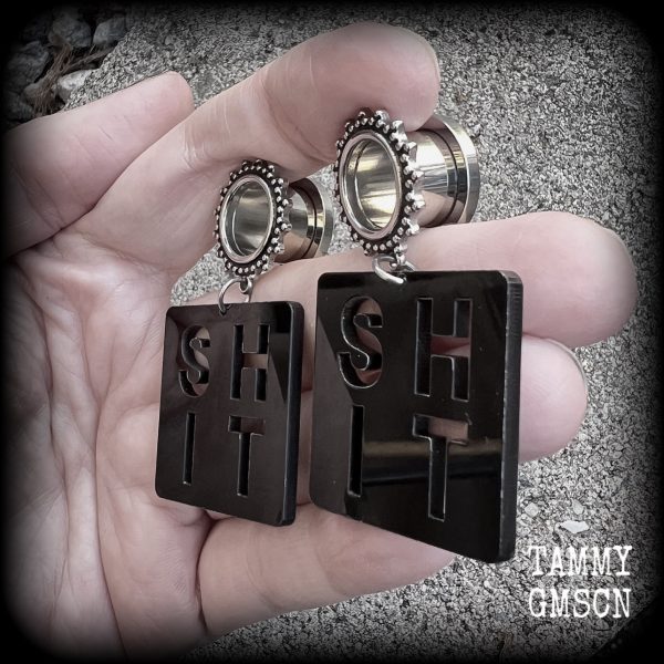 Swear word-Cuss word-Shit tunnel earrings Fashion