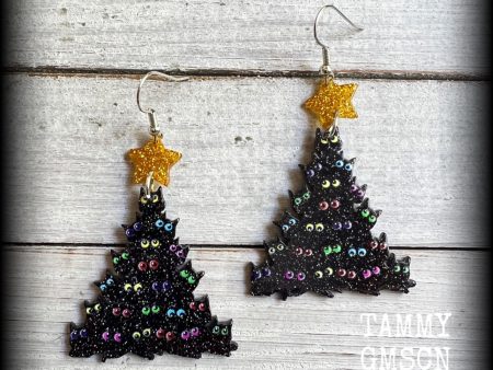 Crazy cat lady christmas tree earrings-Yule earrings For Cheap